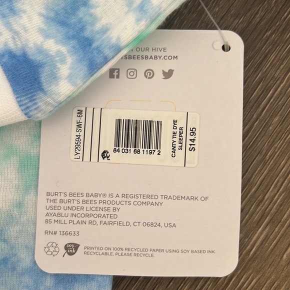 NWT Burt’s Bees Baby 100% Organic Cotton Tie Dye Pajamas - Size 3-6M - Picture 5 of 7